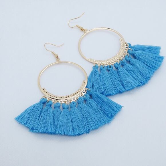 Francesca's Blue Boho Tassel Earrings - Picture 2 of 4